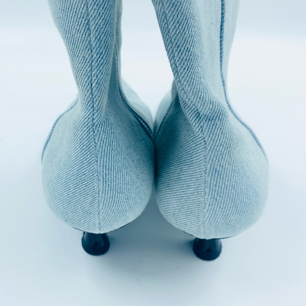 Zara Denim Jean Kitten Heel Boots Booties Blue EUC 37 6.5 - Picture 6 of 9